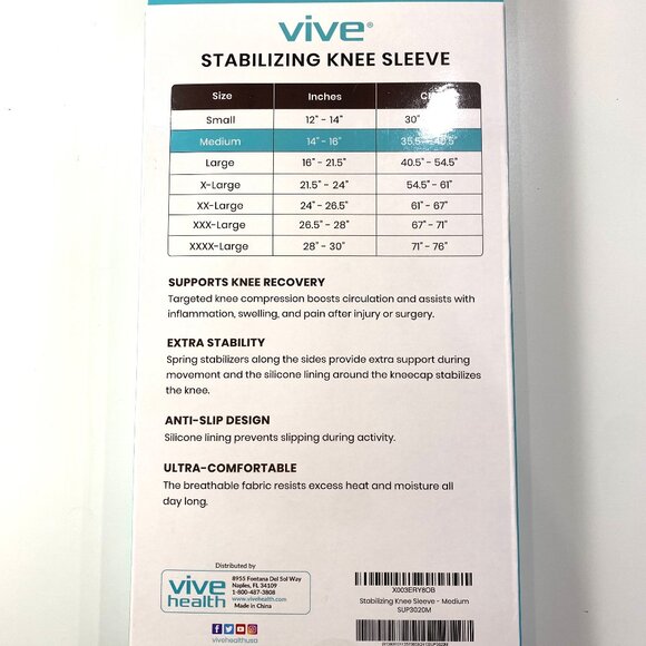 Vive Stabilizing Knee Sleeve, Size Medium in Black and Gray with compression - Picture 3 of 10